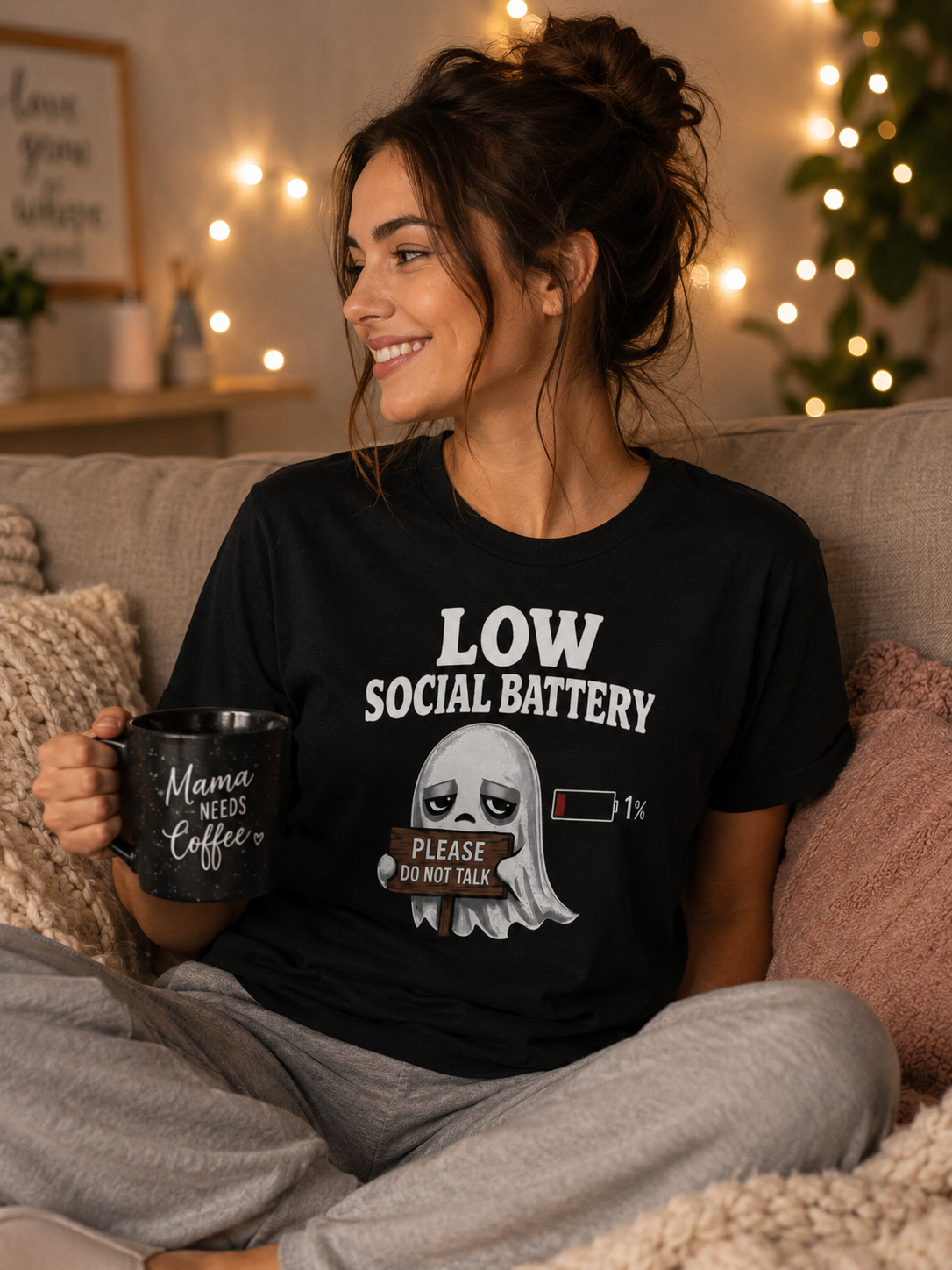 Ghost Please Do Not Talk T-Shirt | Low Social Battery 1% | Funny Introvert Tee | Antisocial Gift | Unisex