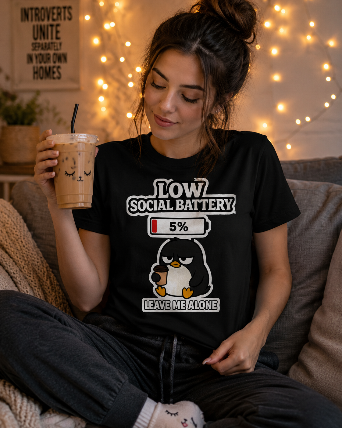 Penguin Leave Me Alone T-Shirt | Funny Introvert Tee | Antisocial Coffee Lover Gift | Unisex