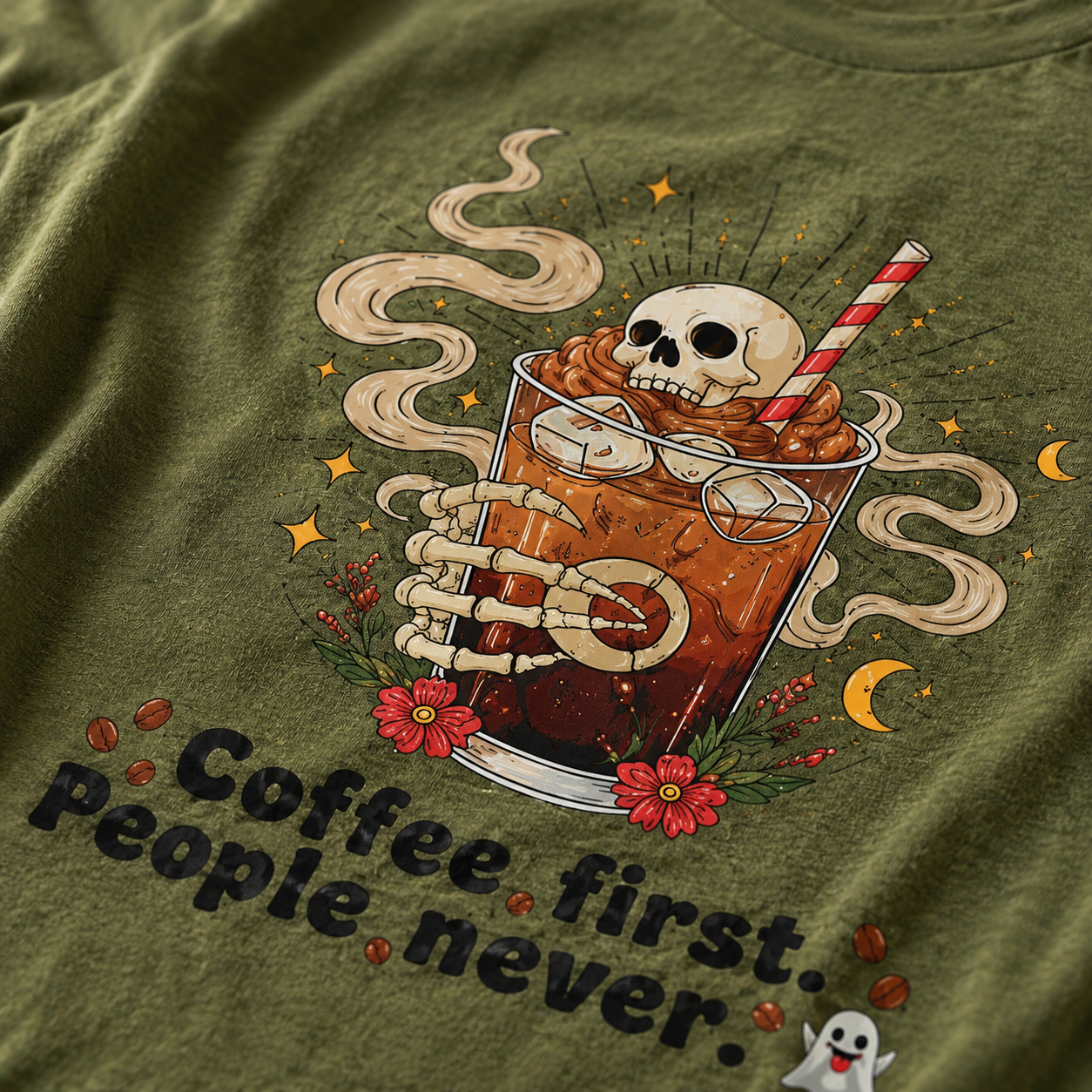 Coffee First People Never T-Shirt | Funny Skeleton Tee | Introvert Coffee Lover Gift | Antisocial Shirt | Unisex