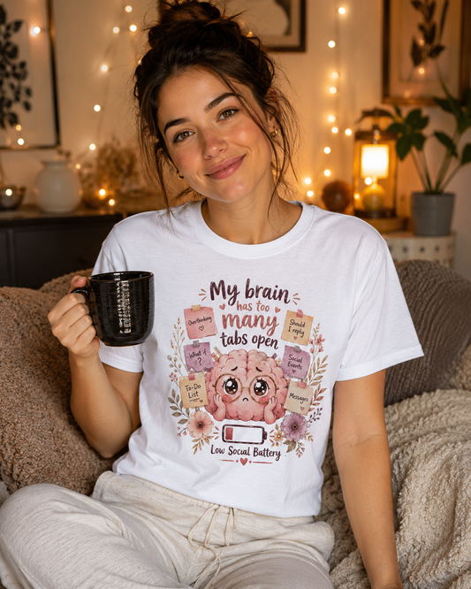 Too Many Tabs Open T-Shirt | Funny Brain Tee | Overthinker Gift | Anxious Mind Shirt | Unisex