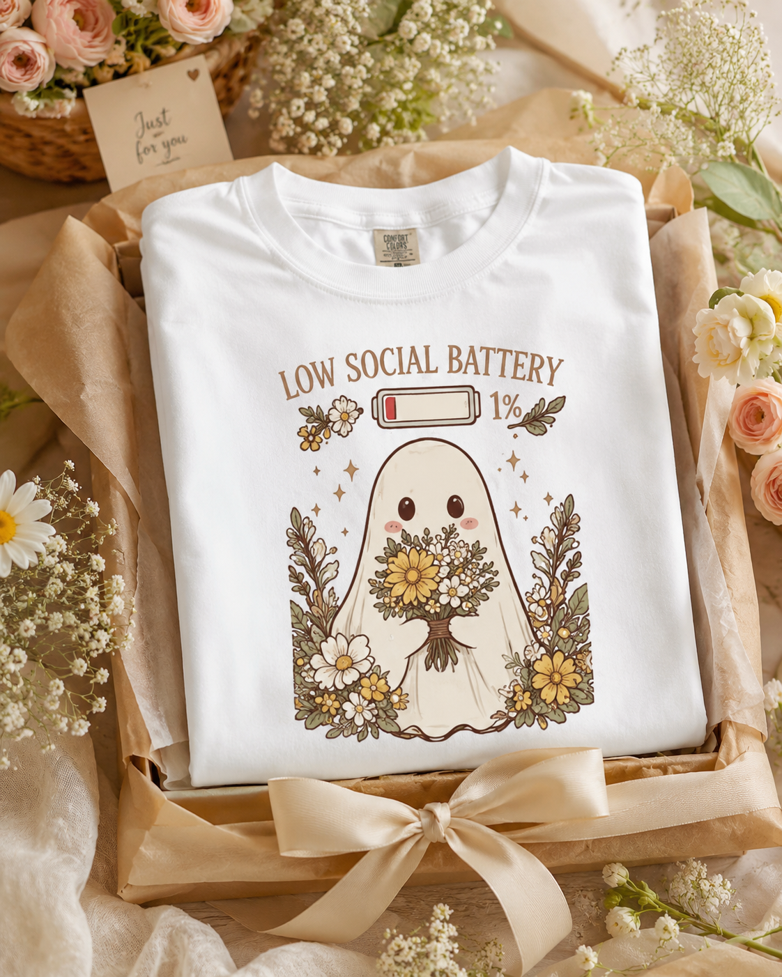 Ghost Wildflower Boho T-Shirt | Cute Ghost Tee | Nature Lover Gift | Aesthetic Introvert Shirt | Unisex