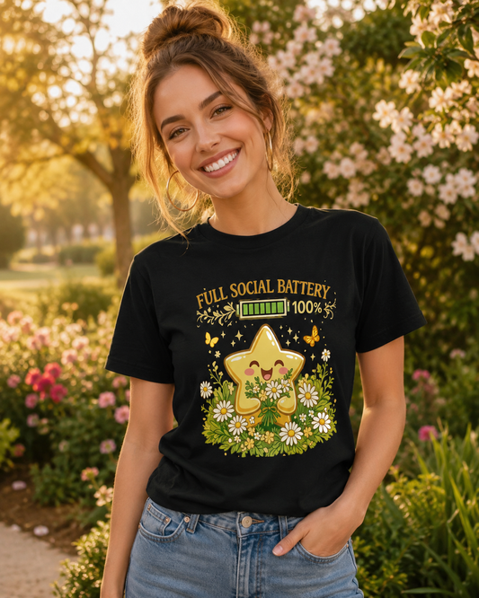 Full Social Battery Star T-Shirt | Funny Introvert Tee | Recharged and Ready Gift | Antisocial Shirt | Unisex