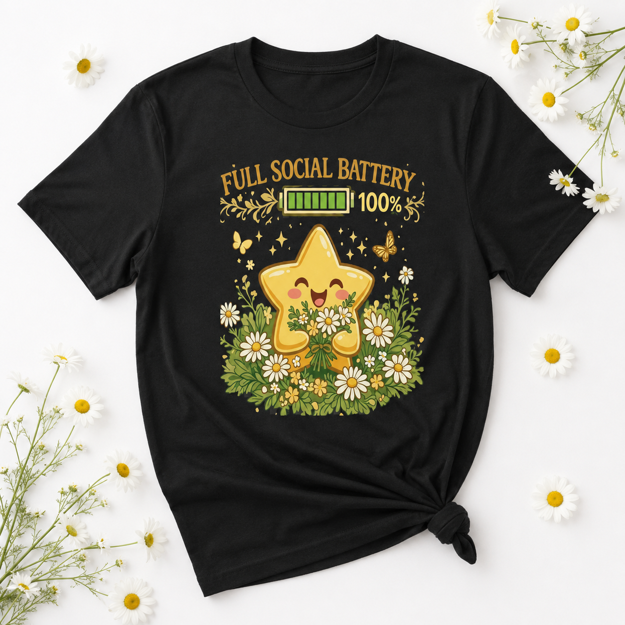 Full Social Battery Star T-Shirt | Funny Introvert Tee | Recharged and Ready Gift | Antisocial Shirt | Unisex