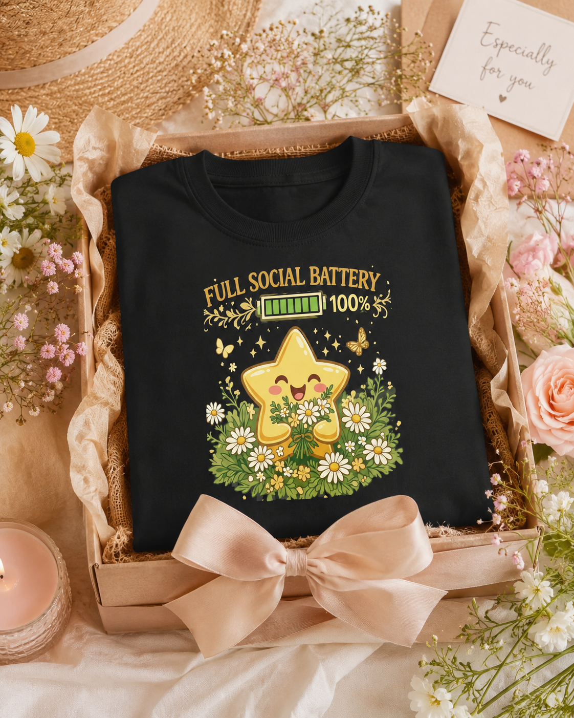 Full Social Battery Star T-Shirt | Funny Introvert Tee | Recharged and Ready Gift | Antisocial Shirt | Unisex