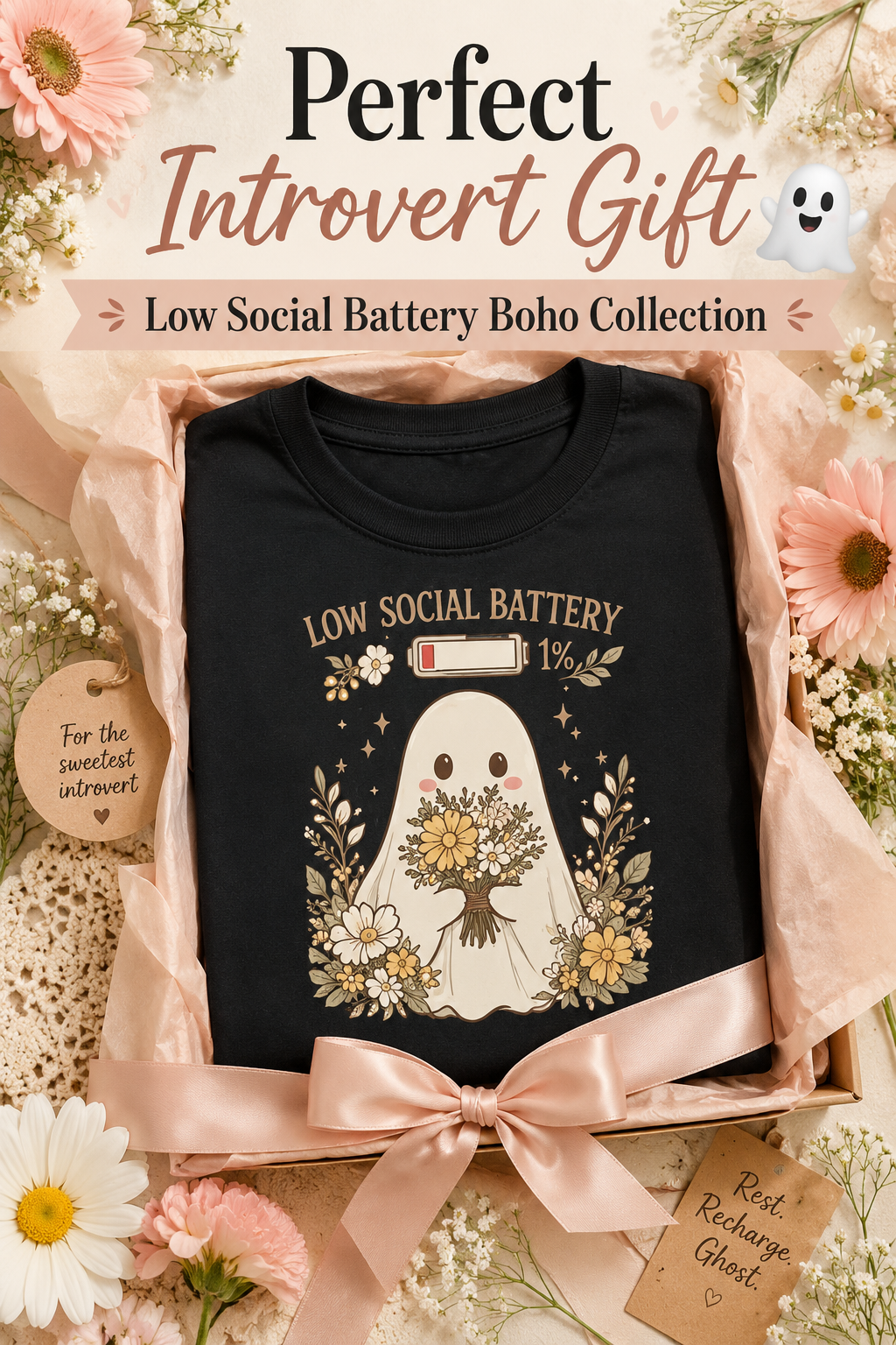Full Social Battery T-Shirt – Happy Star Wildflower Boho Tee, Extrovert Gift, Spring Shirt, Positive Vibes, Unisex