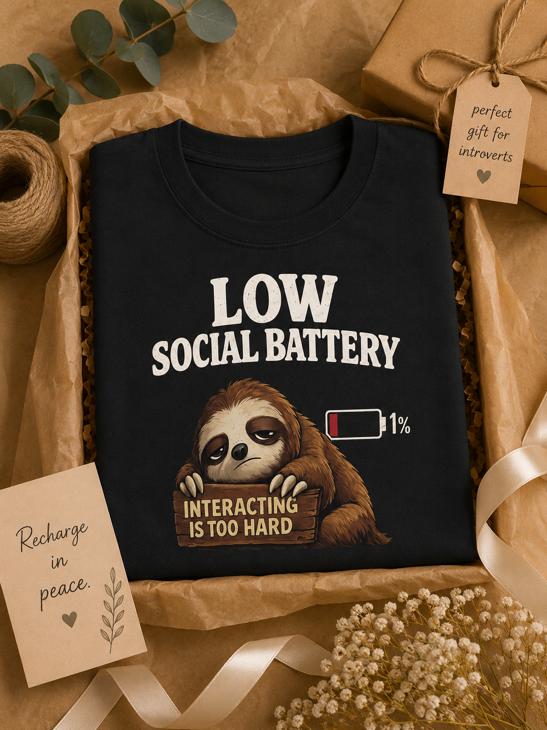 Sloth Interacting Is Too Hard T-Shirt | Funny Introvert Tee | Lazy Day Gift | Antisocial Shirt | Unisex