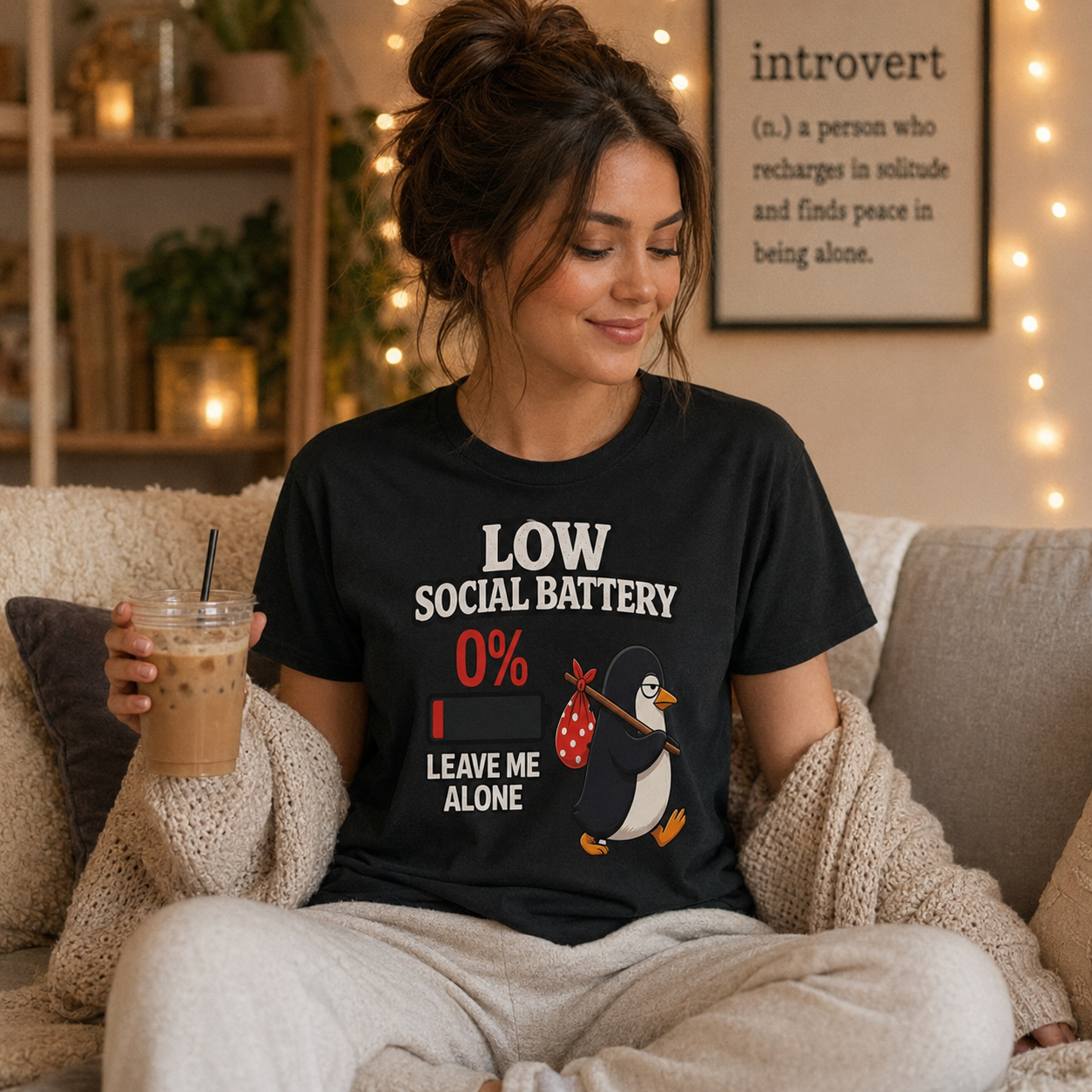 Penguin Gone Home T-Shirt | Low Social Battery 0% | Funny Introvert Tee | Homebody Gift | Unisex