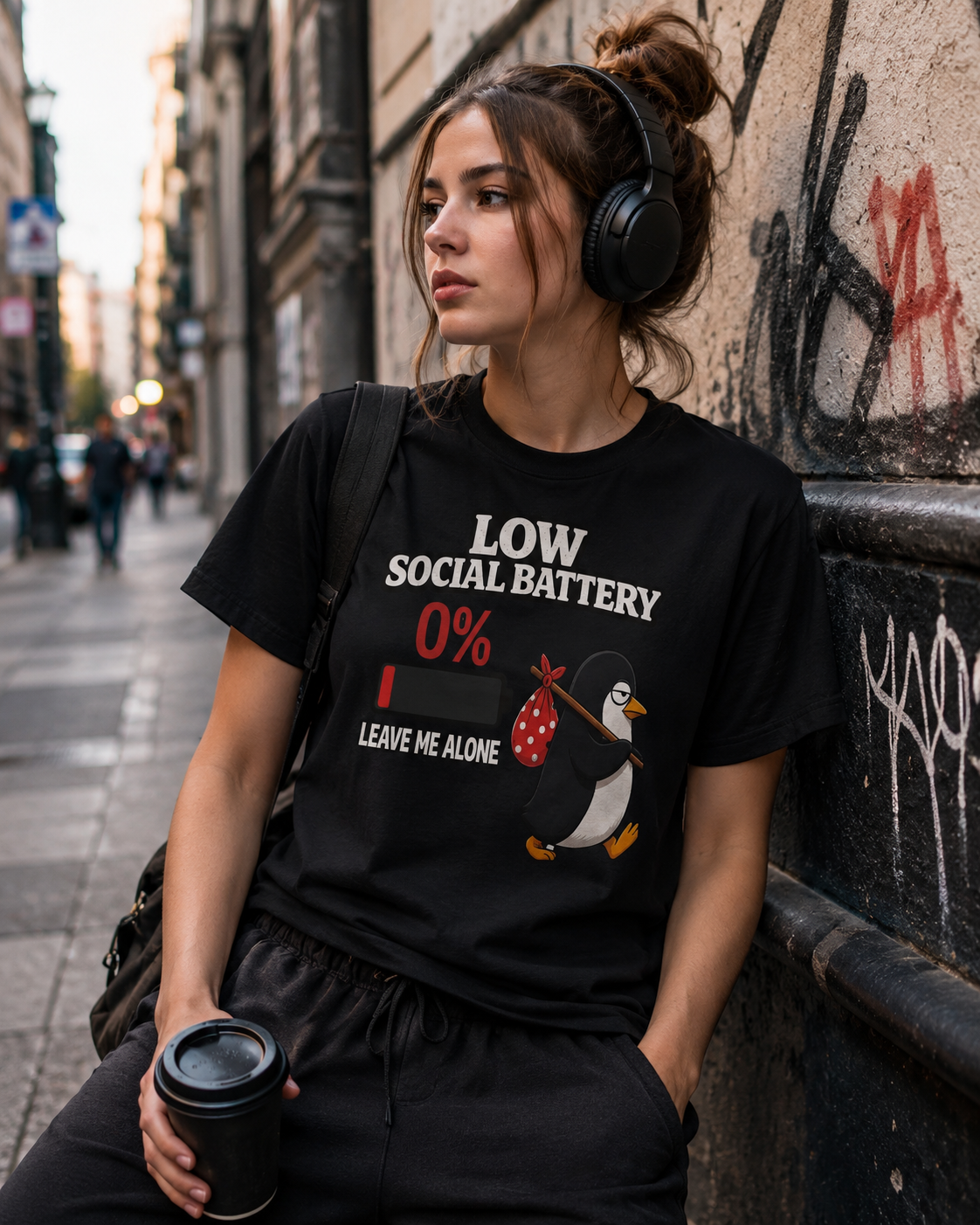 Penguin Gone Home T-Shirt | Low Social Battery 0% | Funny Introvert Tee | Homebody Gift | Unisex