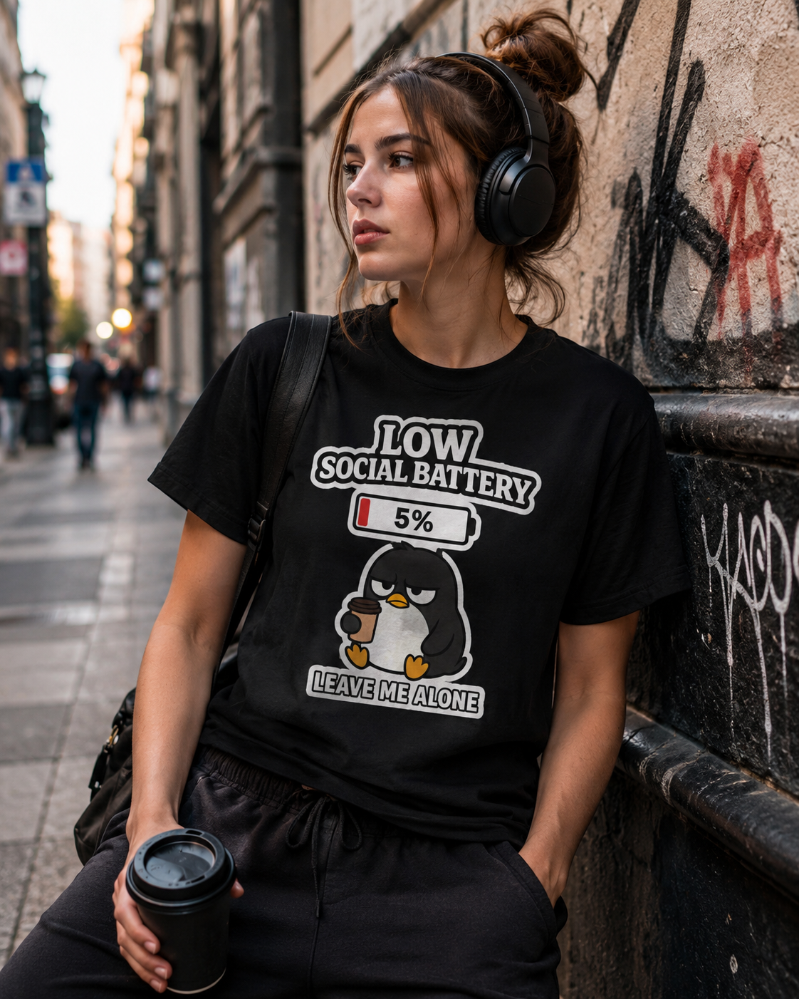 Penguin Leave Me Alone T-Shirt | Funny Introvert Tee | Antisocial Coffee Lover Gift | Unisex