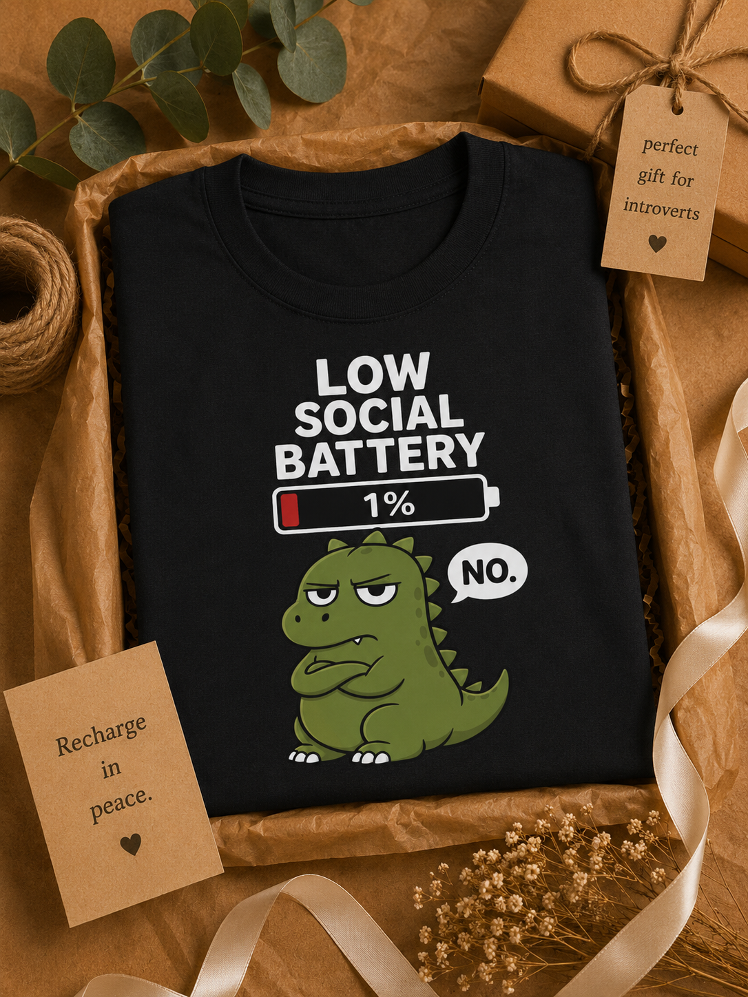 Dinosaur NO T-Shirt | Funny Sarcastic Tee | Introvert Gift | Antisocial Shirt | Unisex