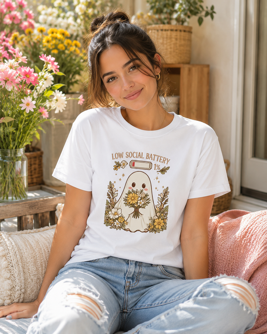 Ghost Wildflower Boho T-Shirt | Cute Ghost Tee | Nature Lover Gift | Aesthetic Introvert Shirt | Unisex