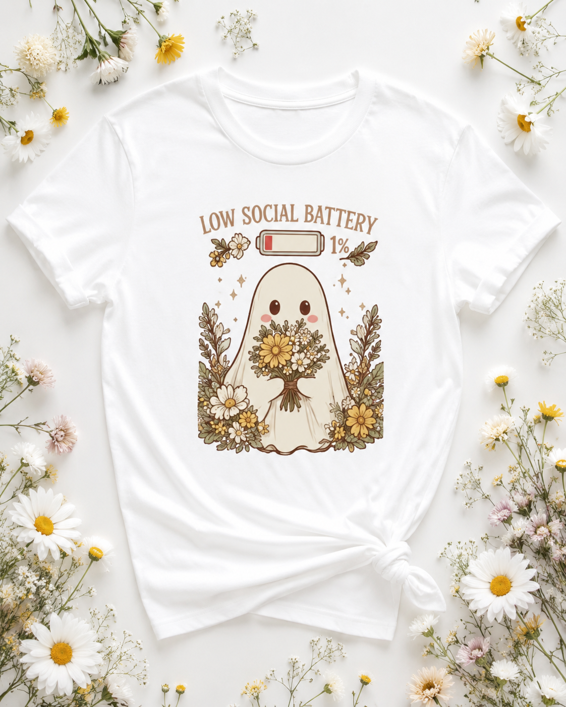 Ghost Wildflower Boho T-Shirt | Cute Ghost Tee | Nature Lover Gift | Aesthetic Introvert Shirt | Unisex