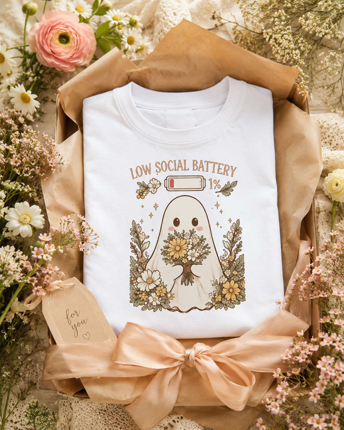 Ghost Wildflower Boho T-Shirt | Cute Ghost Tee | Nature Lover Gift | Aesthetic Introvert Shirt | Unisex