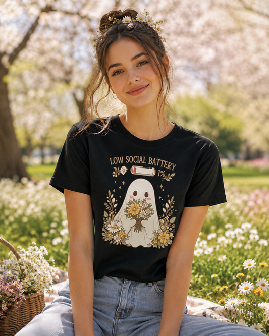 Full Social Battery T-Shirt – Happy Star Wildflower Boho Tee, Extrovert Gift, Spring Shirt, Positive Vibes, Unisex